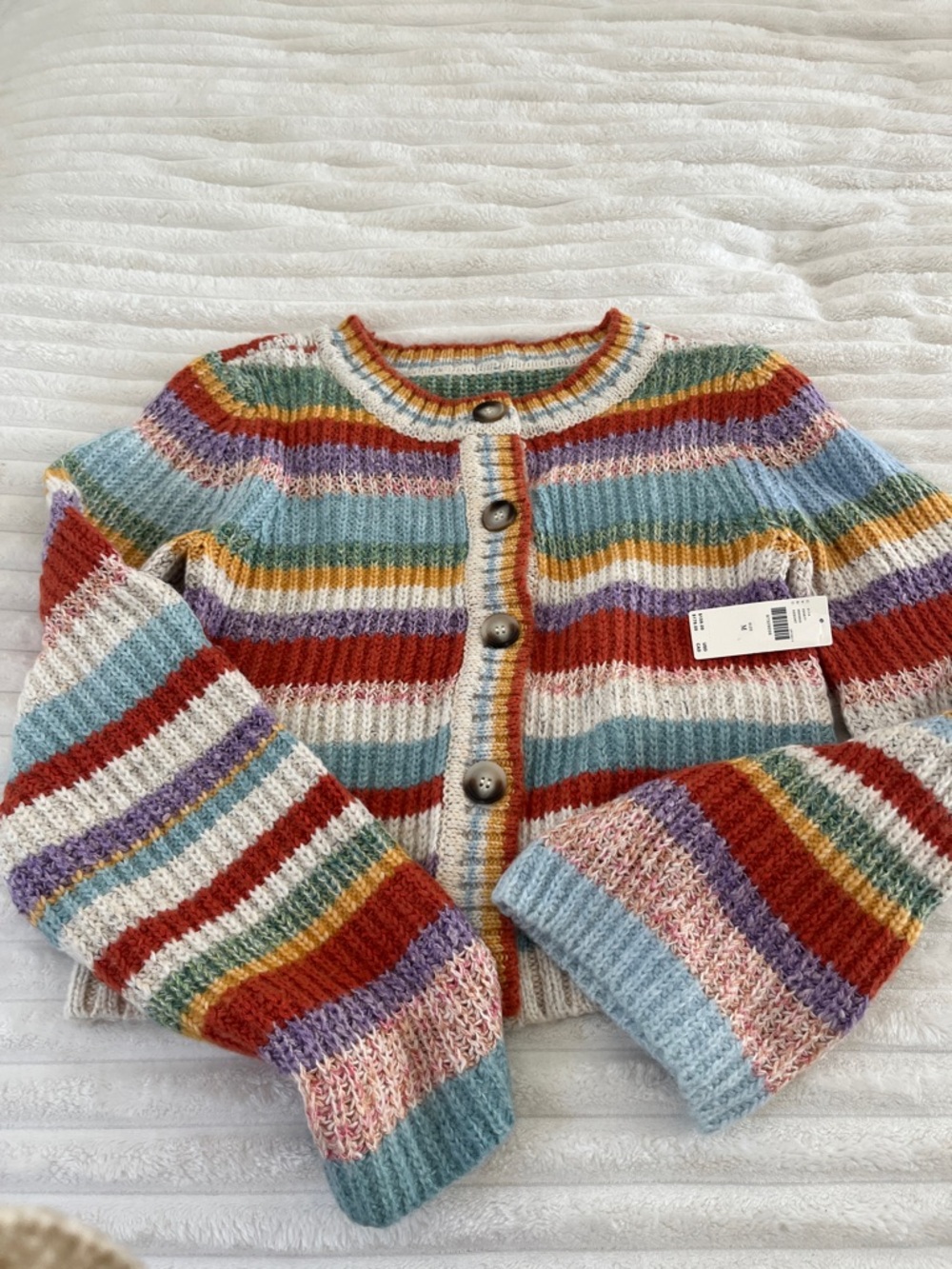 Striped Multicolor Knit Button-Up Cardigan